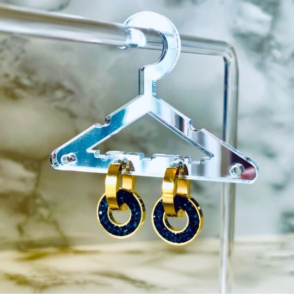 18k Gold Plated Blue Rhinestone Hoop Earrings - Picture 5 of 6